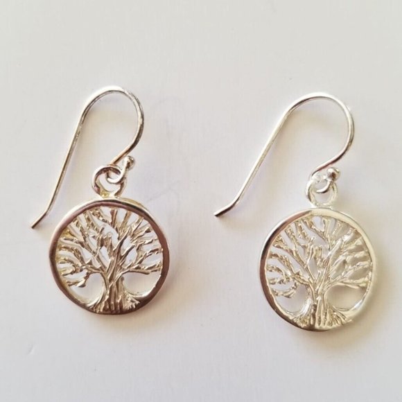 Tree of Life 925 Sterling Silver Tone Drop Dangle Earrings French Hook Stamped - Picture 2 of 6